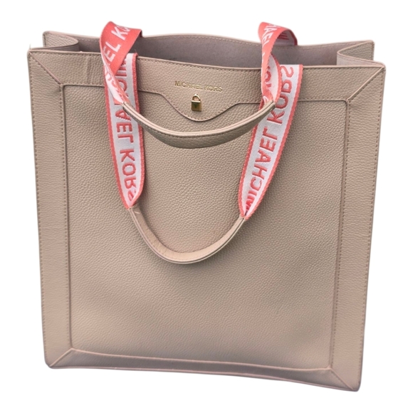 Michael Kors Rose Gold Tote HandBag Pink White Top Handle Women Leather Rare - Picture 1 of 16